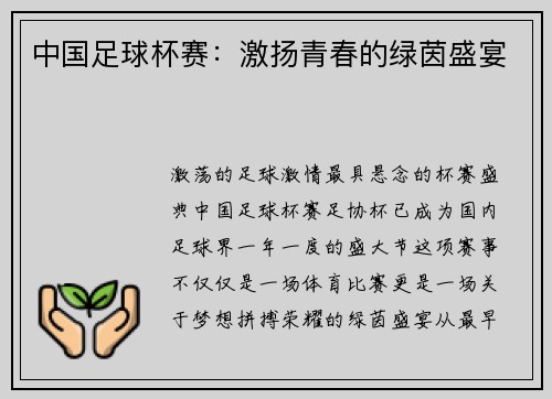中国足球杯赛：激扬青春的绿茵盛宴